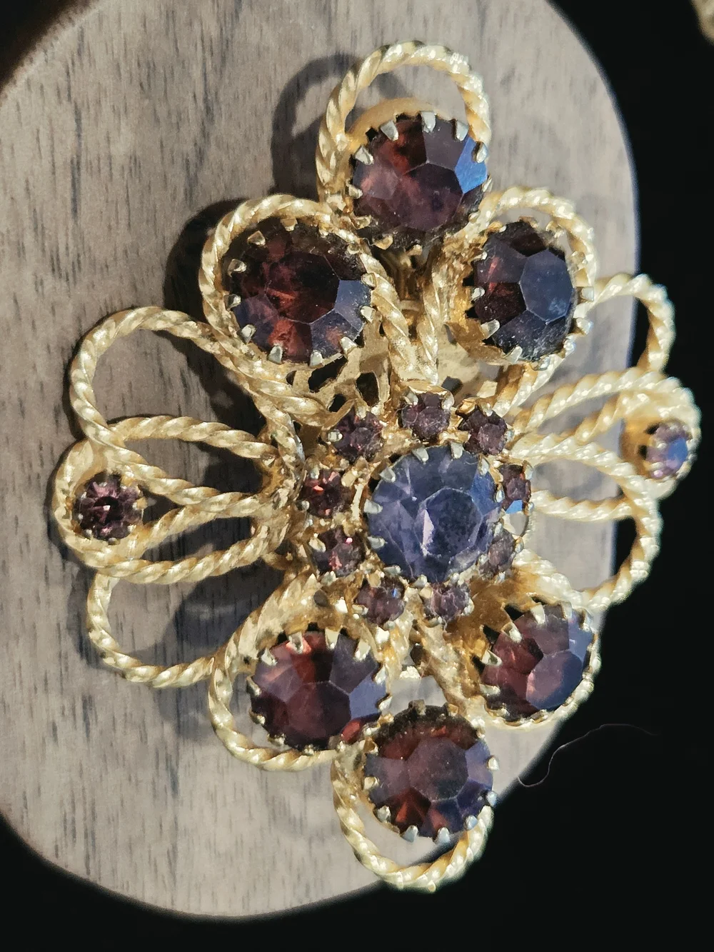 Vintage Gold-Tone Purple & Garnet Color  Floral Brooch - Women Jewelry